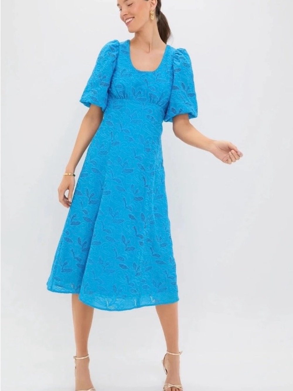 Tuckernuck Hyachinth House Azure Eyelet AinsleyBlue Lace Midi Dress Puff Sleeves